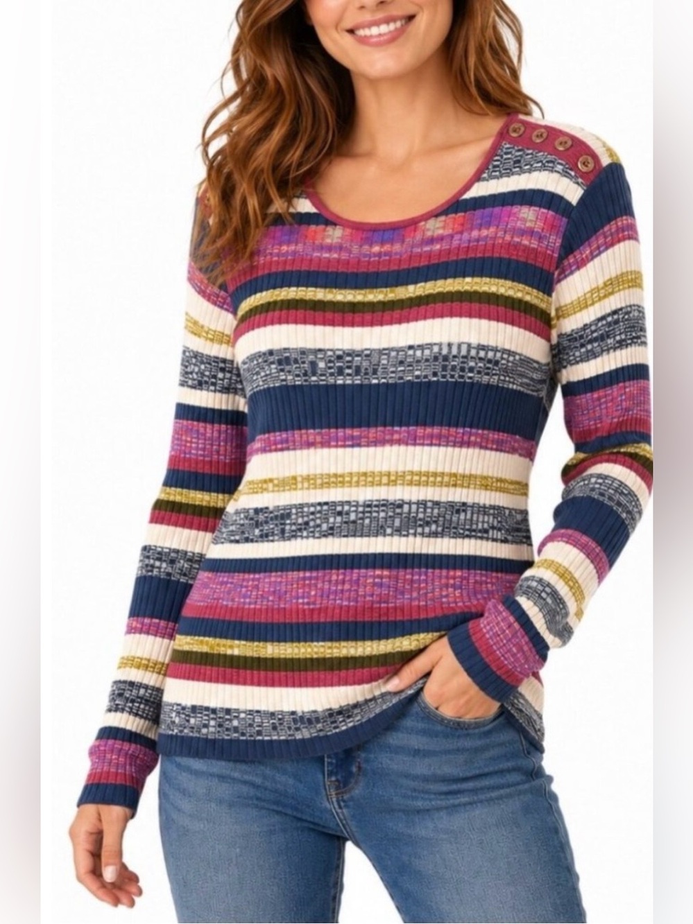Sundance Striped Multi Color Cotton Viscose Sweater Vacation Office Fall